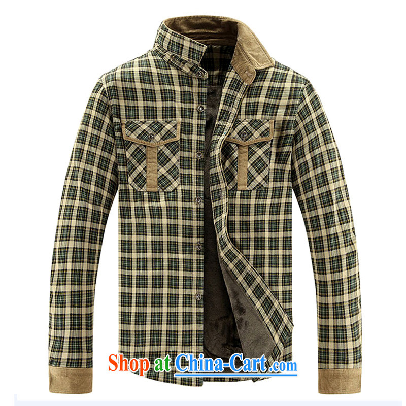 Jeep shield new men's cotton Long-Sleeve Shirt smock the lint-free cloth thick casual frock shirt 6809 Green Grid XXXL