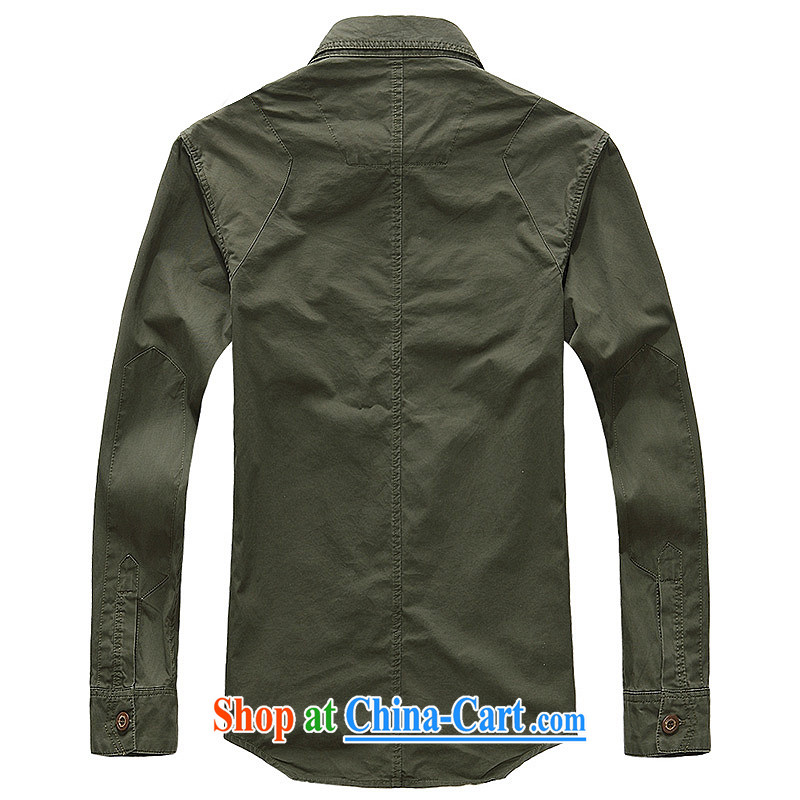 Jeep shield spring and summer new, solid-colored lapel cotton long-sleeved shirt smock men's cotton washable 9969 card its color L, jeep shield (NIAN JEEP), online shopping