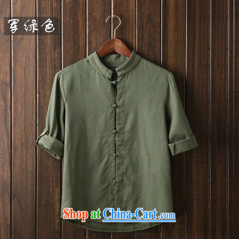 New linen shirt men China craze, men's shirts, cotton for the tray snaps shirt D 3 army green 5 XL