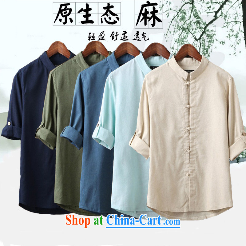 New linen shirt men China craze, men's shirts, cotton for the tray snaps shirt D 3 army green 5 XL, happy, and shopping on the Internet