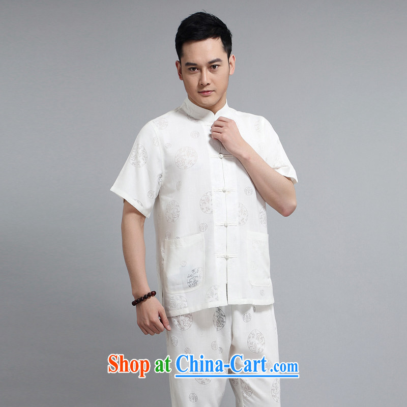 A Chinese Chinese men and a short-sleeved new 2015 summer cotton Ma round Kowloon Chinese men and replace the older summer men short-sleeve Chinese package white package XXXXL