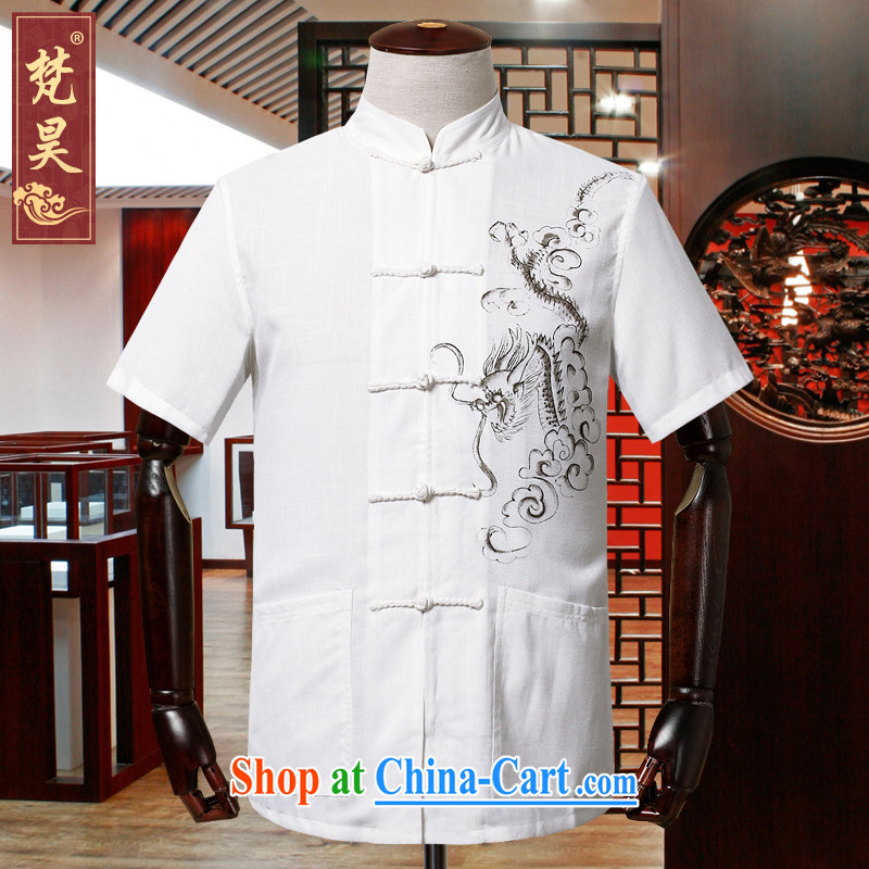 Van Gogh's annual summer 2015 solid color thin cotton the Chinese men's short-sleeved China wind simplicity and the Dragon stamp the code half sleeve male DM 501 Cornhusk yellow XL, Van Gogh's annual, and on-line shopping