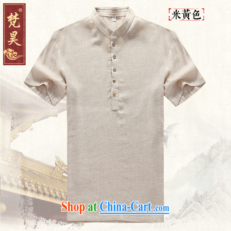 Van Gogh's annual summer New China wind retro Solid Color Tang is short-sleeved, older gray cotton the larger loose shirt DM568m yellow 3 XL, Van Gogh Ho, shopping on the Internet