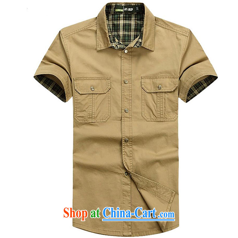 Jeep shield men's cotton and comfortable shirt Solid Color snap short sleeve T-shirt 6829 card its color L