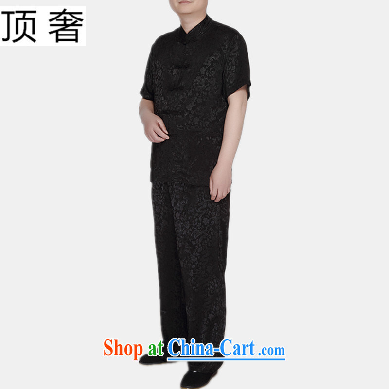 Top luxury Chinese package men and a short-sleeved summer New Men's 2015 relaxed version China wind-buckle black Tang package with the fertilizer and increase the collar shirt black Dragons package 185 and the top luxury, shopping on the Internet