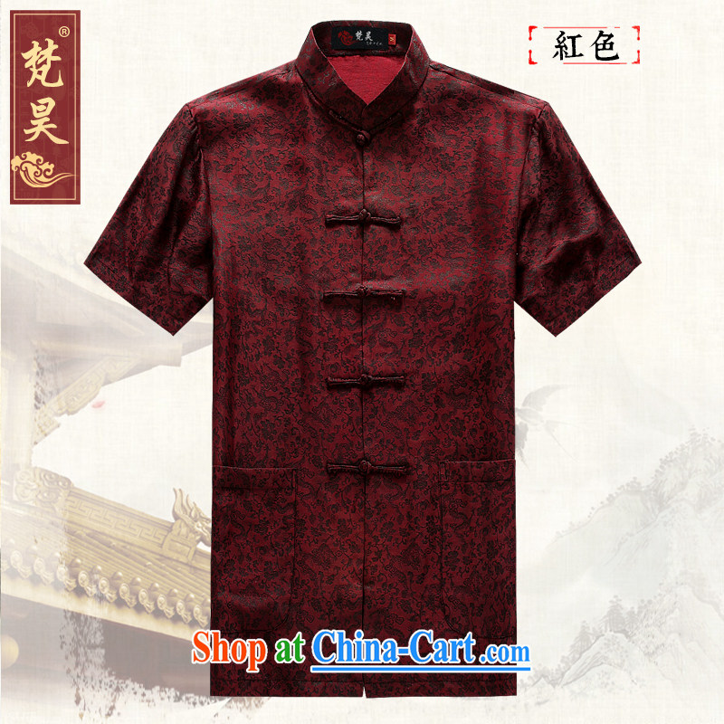 Van Gogh's annual summer 2015 middle-aged silk tang on short-sleeved men's red simple code loose incense cloud yarn shirt DX 909 red L, Van Gogh's annual, and shopping on the Internet