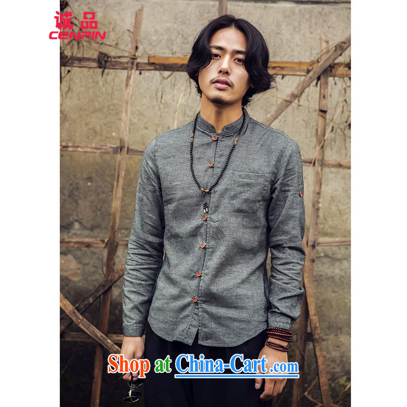 Honesty and Integrity, men's leisure and collar shirt spring 2015 New Product China wind wooden tie, collar shirt C 25 dark gray L, (CENPIN), shopping on the Internet