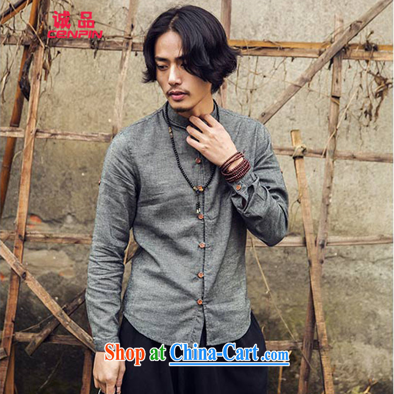 Honesty and Integrity, men's leisure and collar shirt spring 2015 New Product China wind wooden tie, collar shirt C 25 dark gray L, (CENPIN), shopping on the Internet
