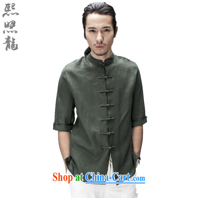 Hee-snapshot Dragon Chinese men's summer short-sleeved Chinese, for plain linen shirt China wind men's men's costumes clothing black M, Hee-snapshot lung (XZAOLONG), online shopping