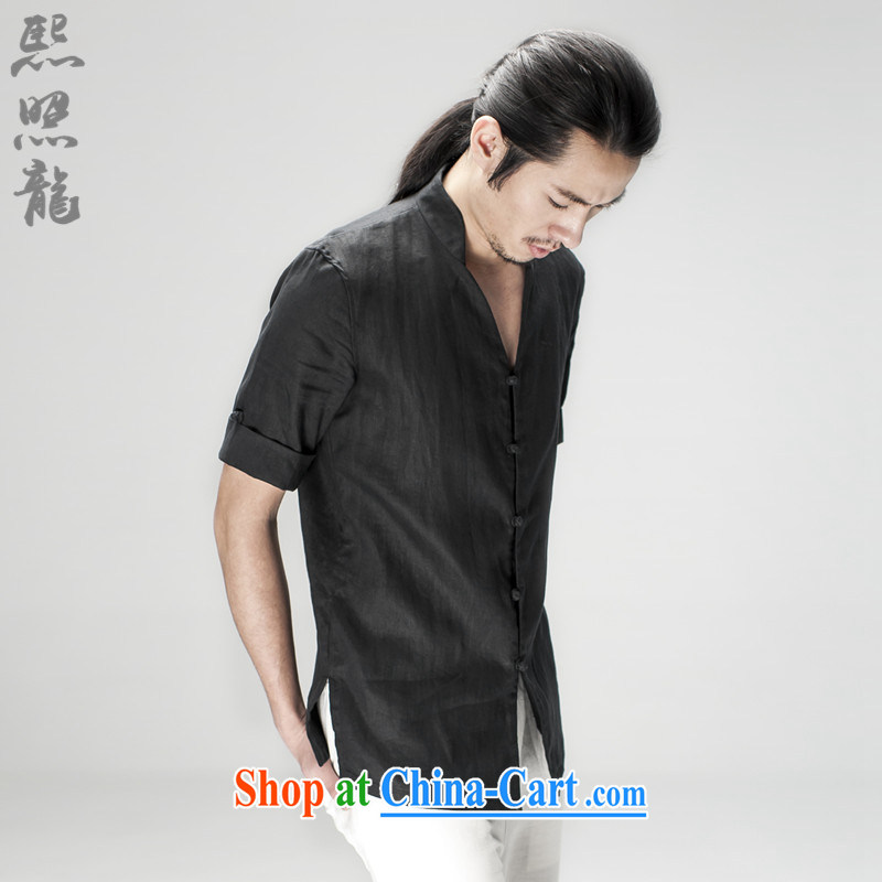 Hee-snapshot Dragon new Chinese Wind and linen shirt men's short-sleeved summer Chinese Chinese nation Nepal clothing shirt white XL, Hee-snapshot lung (XZAOLONG), online shopping