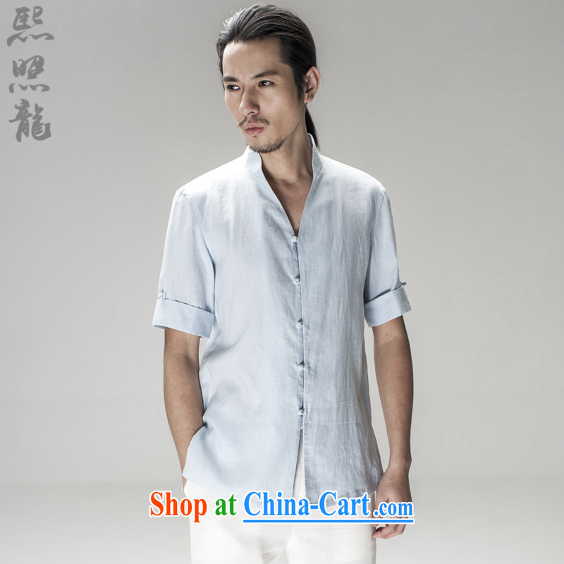 Hee-snapshot Dragon new Chinese Wind and linen shirt men's short-sleeved summer Chinese Chinese nation Nepal clothing shirt white XL, Hee-snapshot lung (XZAOLONG), online shopping
