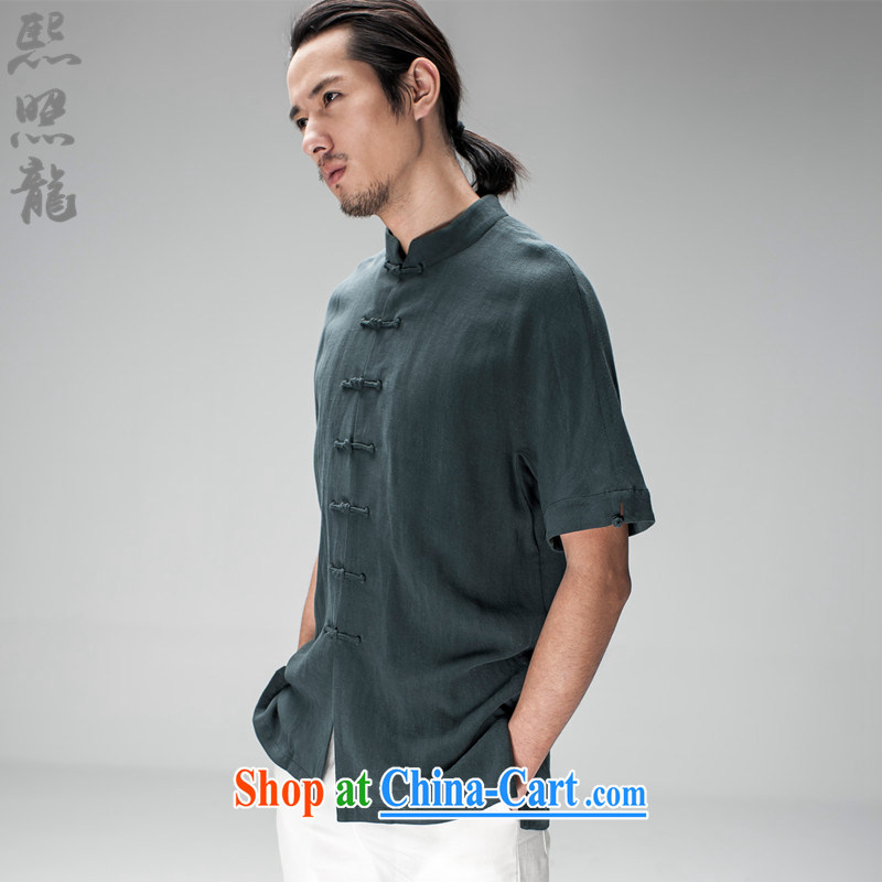 Mr Chau Tak-hay snapshot Dragon new Chinese men's summer 2015, linen adhesive men Tang with a short-sleeved shirt fabric ultra-soft do not have black XL, Hee-snapshot lung (XZAOLONG), online shopping