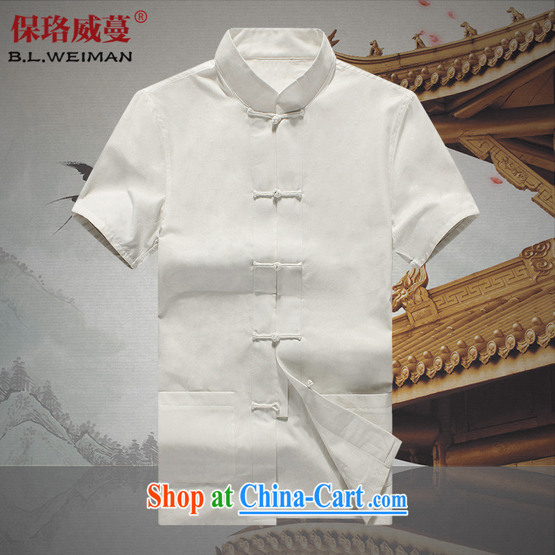 the Lhoba people, spreading cotton muslin Old China wind male Chinese short-sleeved shirt Tang service men and summer Dad backing clothing white 190