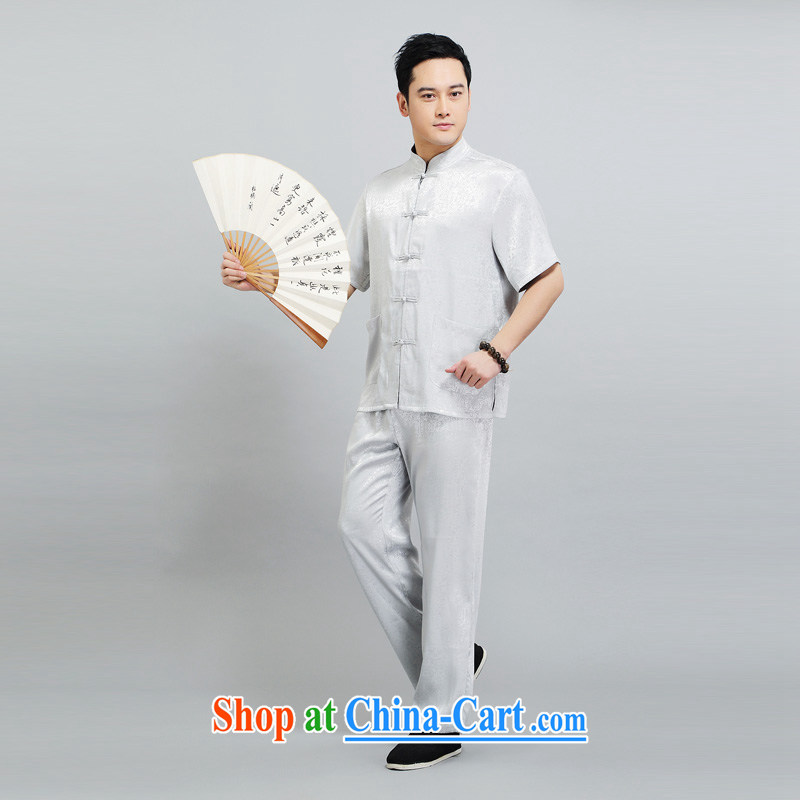 2015 New Britain, Mr Rafael Hui, half sleeve, for men and summer Chinese improved Ethnic Wind and emulation, short-sleeved Tang with pale yellow light gray 190