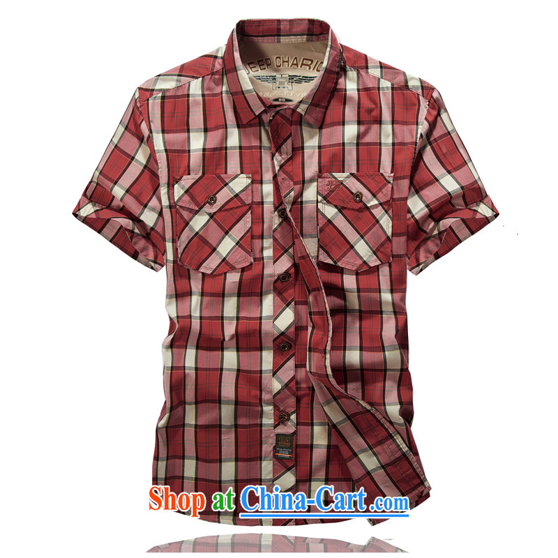 Jeep tank cotton washable frock shirt bar checkered lapel shirt 8513 red L