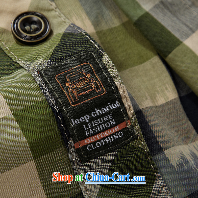 Jeep vehicles summer the code carefully checked short-sleeved shirt men's comfortable washable tie shirt cotton shirt 8515 army green L, Roma shields, and shopping on the Internet