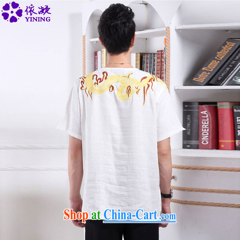 According to fuser New Men's antique Ethnic Wind short-sleeved Chinese T-shirt embroidered dragon used boxing kung fu shirt costumes WNS/2397 #2 white L, fuser, and Internet shopping