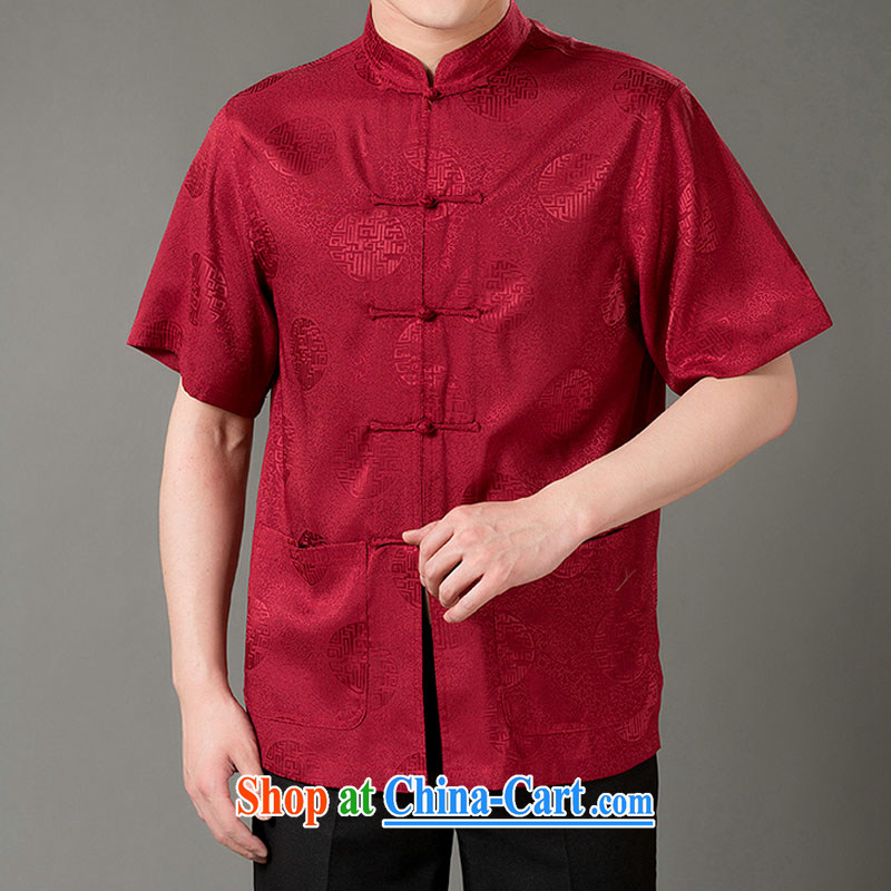 Federal Bob poetry short-sleeved Chinese male, older men and Chinese summer 2015, emulation, Tang Replace T-shirt hand-tie dress Chinese, for Tang red XL_175