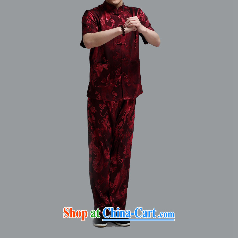 The Carolina boys spring and summer middle-aged and older Chinese men and short sleeve with middle-aged men Xia Tang is short-sleeved Kit older persons summer two-piece deep red XXXXL, the Tony Blair (AICAROLINA), online shopping