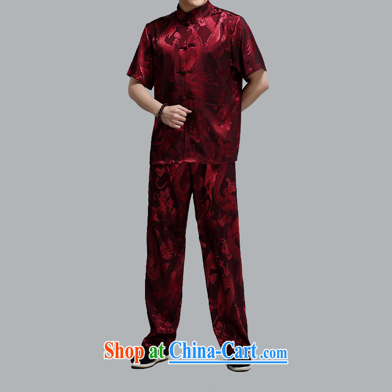 The Carolina boys spring and summer middle-aged and older Chinese men and short sleeve with middle-aged men Xia Tang is short-sleeved Kit older persons summer two-piece deep red XXXXL, the Tony Blair (AICAROLINA), online shopping