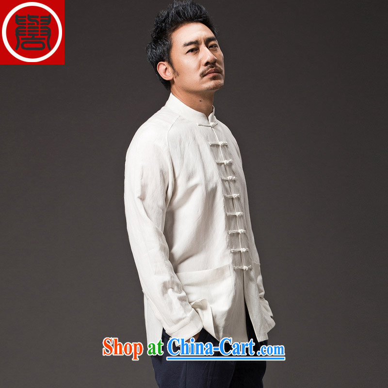 Internationally renowned Chinese male China wind spring long-sleeved Ethnic Wind Chinese, apply for a new smock-tie Han-men and white XL, internationally renowned (CHIYU), shopping on the Internet
