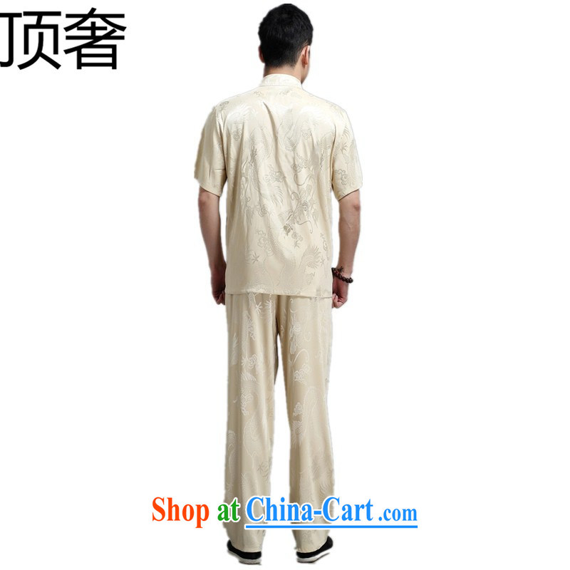 The top luxury men's Chinese package middle-aged and older, for the dragon shirt T-shirt pants home casual blue middle-aged short-sleeved Chinese China wind national costume XL beige 180, and with the top luxury, shopping on the Internet