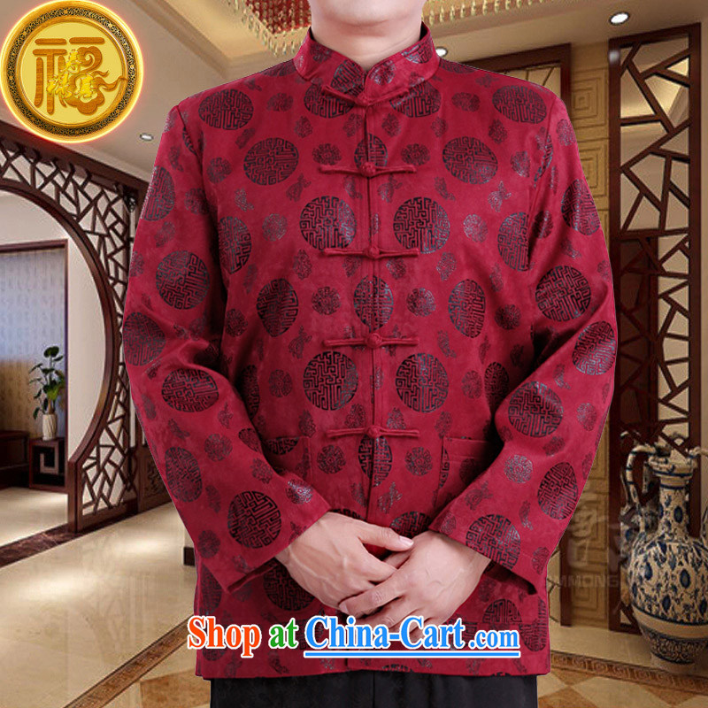 Federation, Mr Tang poetry with men and long-sleeved 2015 New China wind spring male Chinese elderly in his birthday life clothing Chinese father jackets red 190