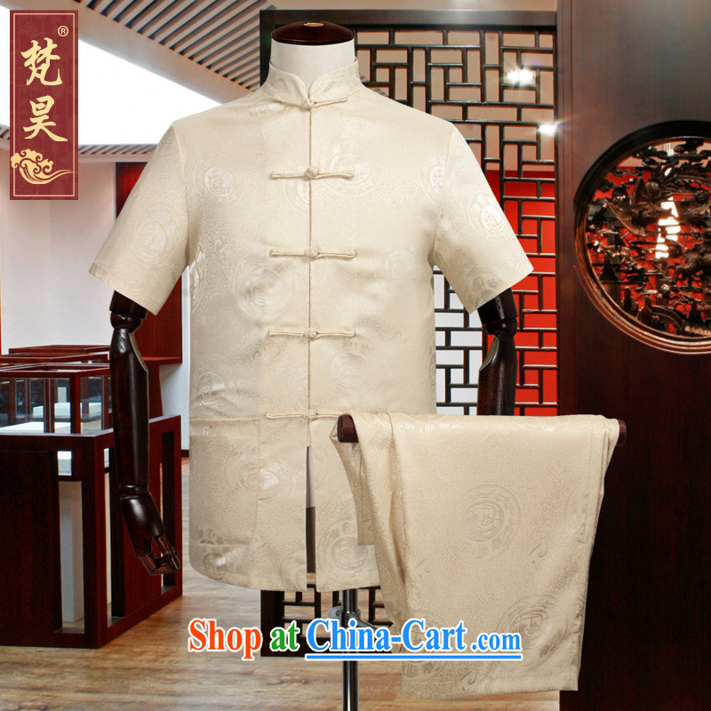 Van Gogh's new Chinese men's short-sleeve kit summer Chinese-snap shirt is silk, older half sleeve, served 511 TDS yellow XL