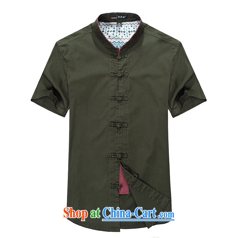 Jeep shield outdoor leisure men's short-sleeved shirt pure cotton Chinese-buckle Tang fitted shirt Male B 9713 army green 4 XL