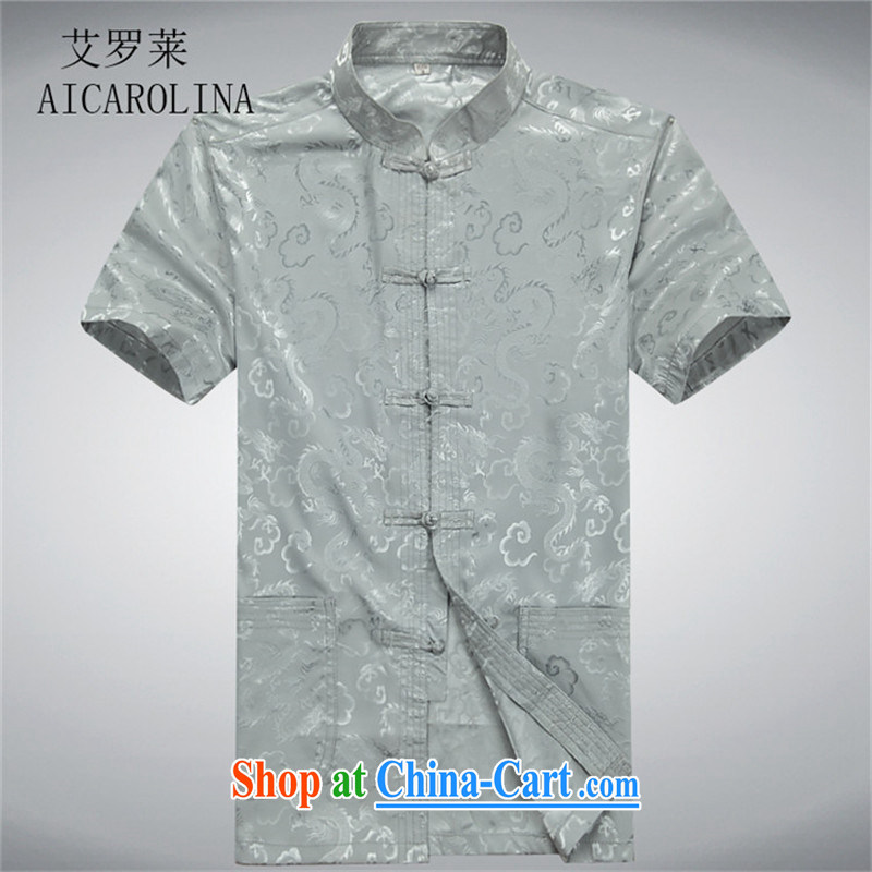 The summer, new Chinese men's short-sleeve kit, older persons, served men's kit gray-blue T-shirt XXL