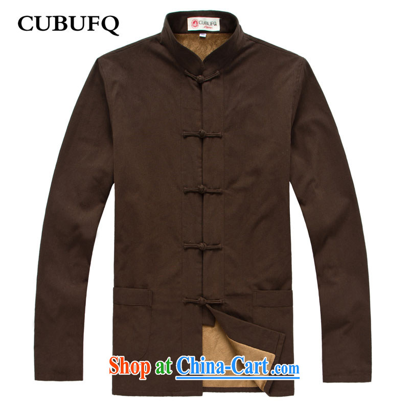 cubufq old muslin and cotton warm long-sleeved men tang on the lint-free cloth thick men's solid color Tang with brown 180/42, cubufq, shopping on the Internet