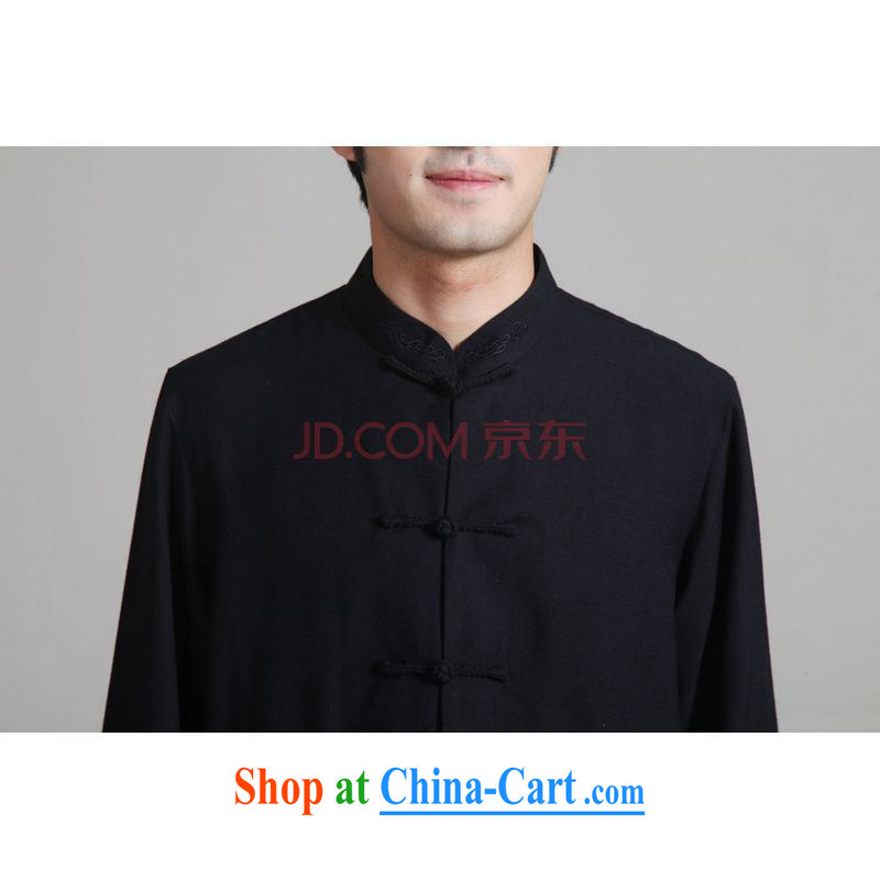 And Jing Ge 2015 men's Tang with long-sleeved kit, cotton for the Kung Fu T-shirt Tai Chi Kit - 1 black XXXL, Miss Au King pavilion, shopping on the Internet