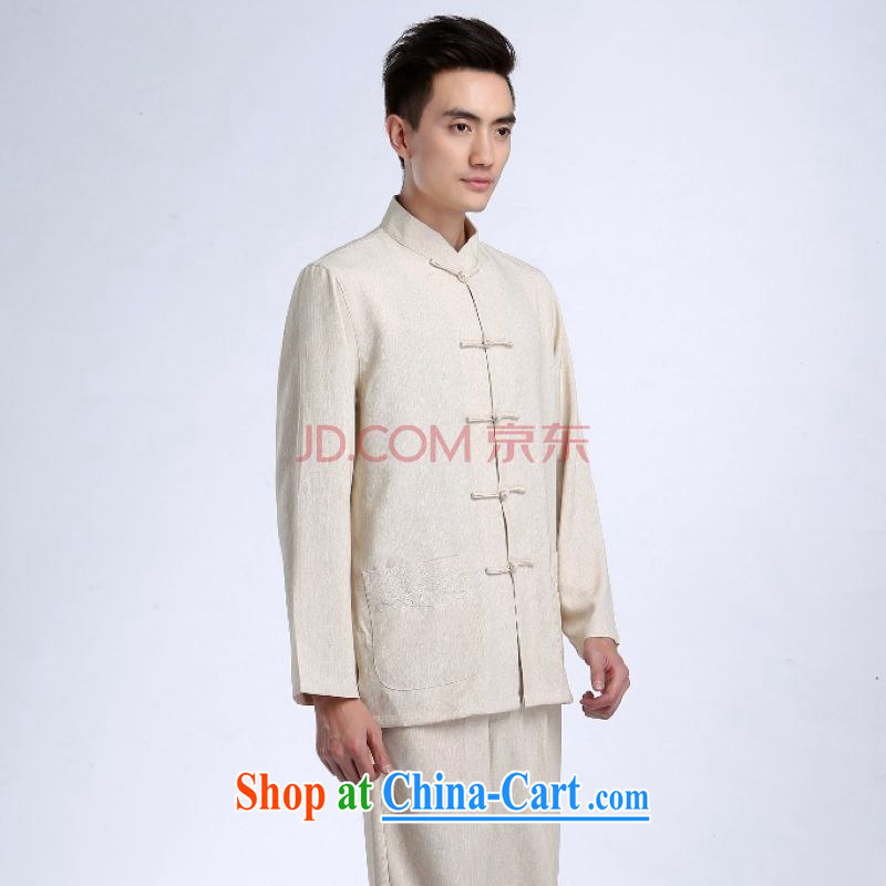He Jing Ge tang on men's long-sleeved jacket, collar cotton linen Chinese Kung Fu T-shirt Tai Chi clothing - 1 T-shirt XXXL, Jing Ge, shopping on the Internet