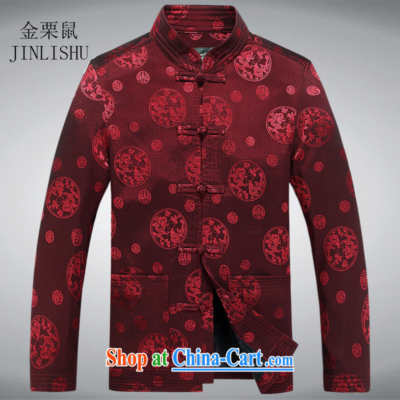 The chestnut mouse male Chinese in summer elderly Chinese men and spring and summer wear long-sleeved dress Chinese red XXXL, the chestnut mouse (JINLISHU), online shopping