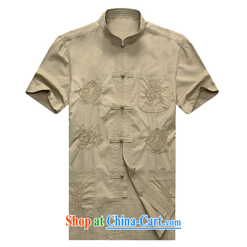 Summer 2015 new, middle-aged men over for the code short-sleeved Tang T-shirts Dad loaded men and T-shirts, older men's beige 185