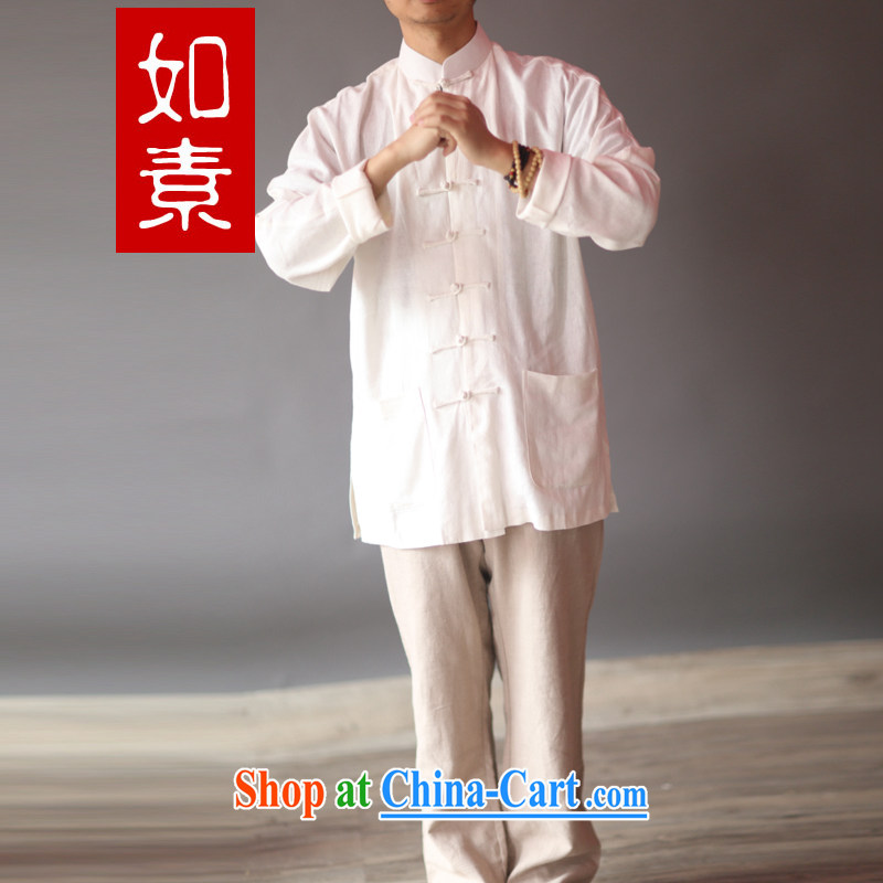 As of spring and summer cotton the Chinese men's T-shirt cultivating long-sleeved single layer shirt smock 3102 white XXL