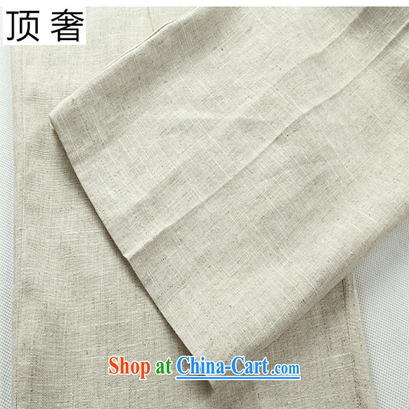 Top Luxury linen men's Chinese package short-sleeve shirt summer hand-tie Chinese national clothing and comfortable middle-aged and older Chinese wind-tie national costume Tang on the beige T-shirt 165, top luxury, shopping on the Internet