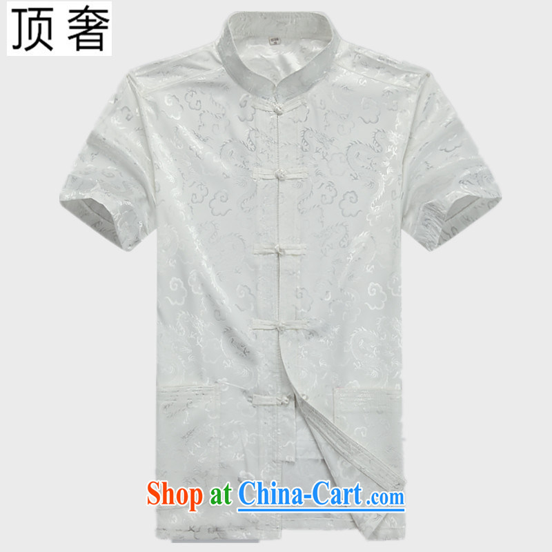 Top Luxury summer 2015 New Tang on China wind-tie men's short-sleeved T-shirt, jacket for men, older persons, served Chinese style men's short-sleeve kit, 07 in white Dragon package 170, the top luxury, shopping on the Internet