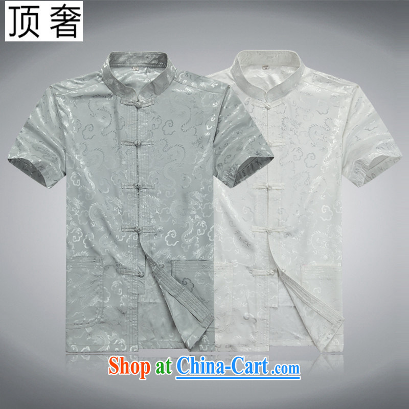 Top Luxury summer 2015 New Tang on China wind-tie men's short-sleeved T-shirt, jacket for men, older persons, served Chinese style men's short-sleeve kit, 07 in white Dragon package 170, the top luxury, shopping on the Internet