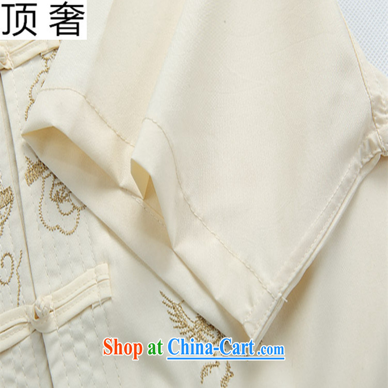 Top luxury Chinese Kit beige 2015 new summer short-sleeved men's Tang is short-sleeved men's Chinese T-shirt men's short-sleeved embroidered dragon shirt Leisure package beige T-shirt 175, with the top luxury, online shopping