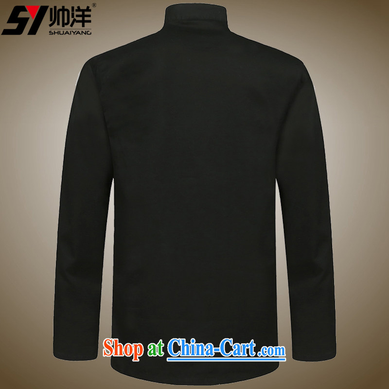 cool ocean new, men's cotton Tang with long-sleeved shirt Chinese Wind and spring shirt Chinese, for loose version click Layer jacket hand-tie dress black 42/180, cool ocean (SHUAIYANG), online shopping