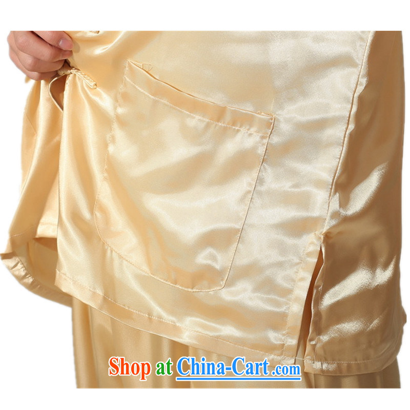 According to fuser and stylish new middle-aged and older men's clothing Chinese clothing Chinese Kit T-shirt Kung Fu Tai Chi uniforms and clothing LGD/M 0048 # -D gold L, fuser, and shopping on the Internet