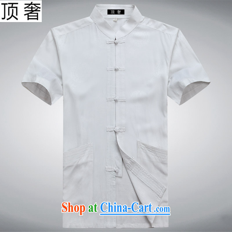 Top Luxury 2015 new middle-aged and older men with short T-shirt with short sleeves in summer older Chinese men's summer national costumes of China wind shirt white 190
