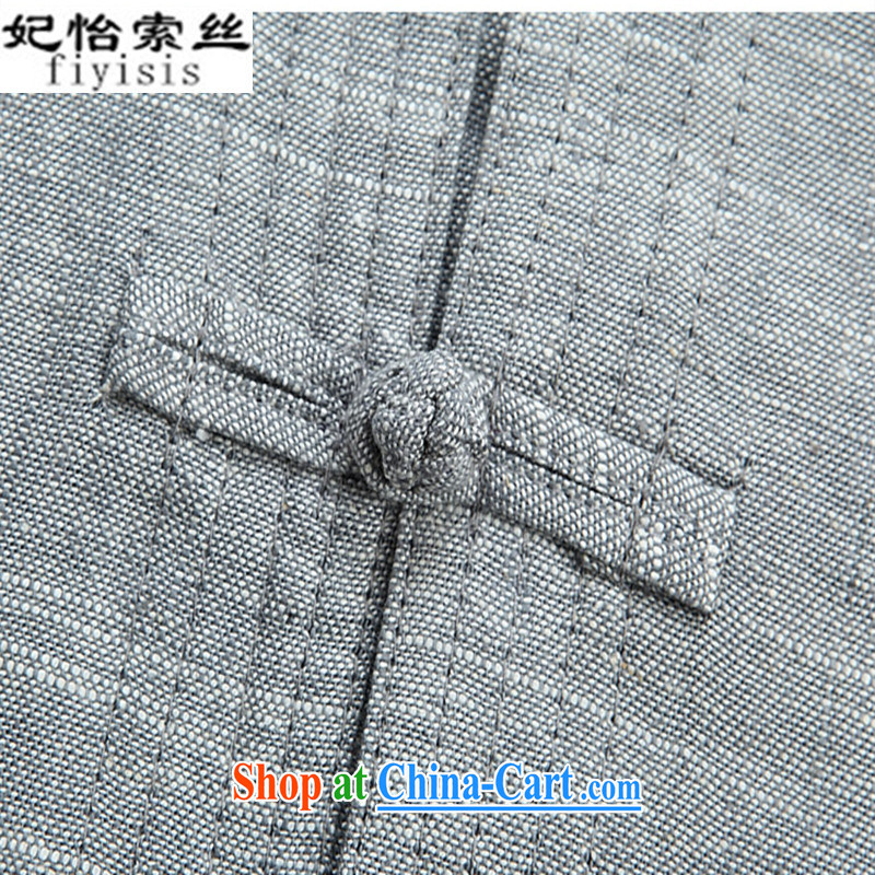 Princess Selina CHOW in men's Chinese men and a short-sleeved Chinese set the spring and summer, older persons kung fu uniforms linens jogging service China wind-tie men's short-sleeved Chinese light gray suite 175, Princess Selina Chow (fiyisis), online