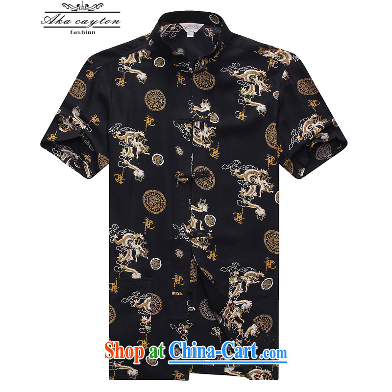 2015 Akacayton Cotton Men's Tang single short-sleeved shirt summer manual tray back Chinese national costume Tang 005 J black 185