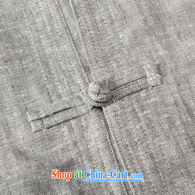 2015 flax men Tang single short-sleeved shirt Sun Yat-sen summer hand-tie Chinese national costume Tang 09 light gray 185, Aka cayton, shopping on the Internet
