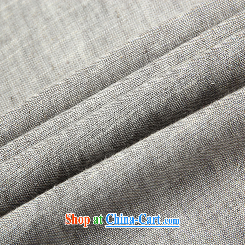 2015 flax men Tang single short-sleeved shirt Sun Yat-sen summer hand-tie Chinese national costume Tang 09 light gray 185, Aka cayton, shopping on the Internet