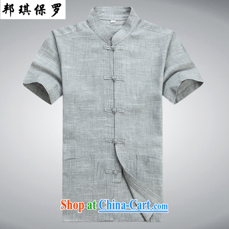 Bong-ki Paul summer thin linen cotton Chinese package men's new t-shirt short-sleeved Tai Chi's father served with national costume Chinese wind 8056 #light gray suite 190, Angel Paul, shopping on the Internet