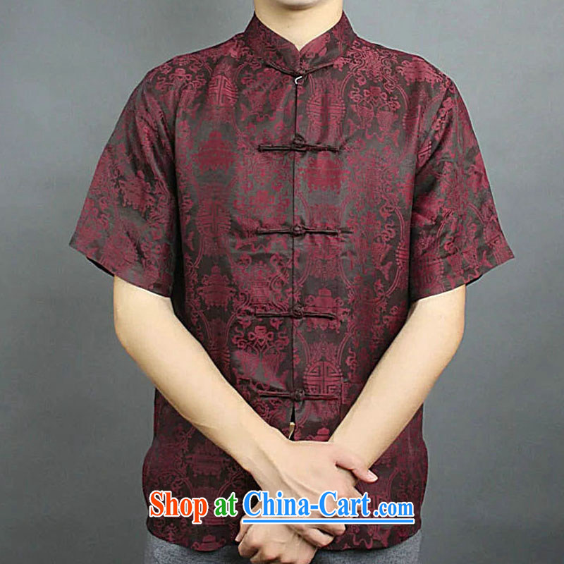 Federal Bob poetry short-sleeved tang on the 2015 summer New China wind sauna silk Chinese elderly in Hong Kong with his father by replacing high-end silk Tang red 190, federal Bob poetry (lianbangbos), online shopping