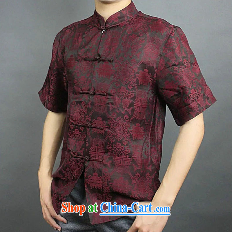 Federal Bob poetry short-sleeved tang on the 2015 summer New China wind sauna silk Chinese elderly in Hong Kong with his father by replacing high-end silk Tang red 190, federal Bob poetry (lianbangbos), online shopping